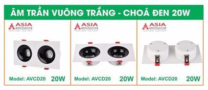 Âm trần vuông thân trắng - Chóa đen 10W 2