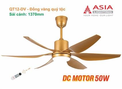 Quạt trần đèn cao cấp 06 cánh- sải cánh 1370 - QT12 - DC Motor