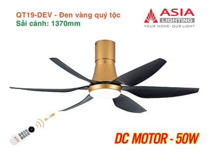 Quạt trần đèn cao cấp 06 cánh - sải cánh 1370 - QT19 - DC Motor