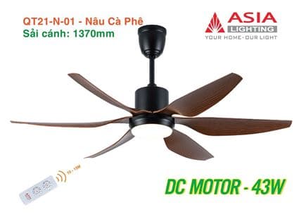 Quạt trần đèn cao cấp 06 cánh- sải cánh 1370 - QT21 - DC Motor