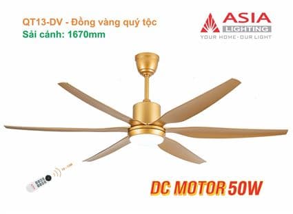 Quạt trần đèn cao cấp 06 cánh - sải cánh 1670 - QT13 - DC Motor