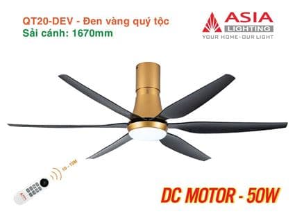Quạt trần đèn cao cấp 06 cánh - sải cánh 1670 - QT20 - DC Motor