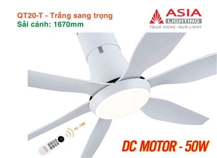 Quạt trần đèn cao cấp 6 cánh - sải cánh 1670 - QT20-T-01 - Trắng sang trọng